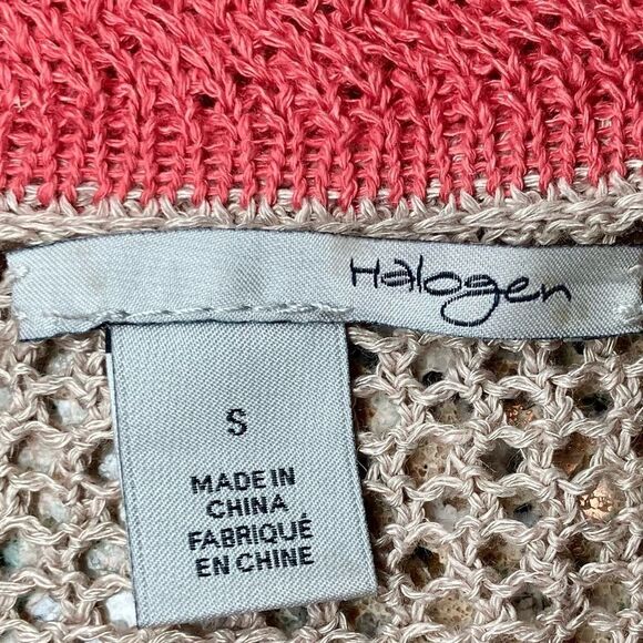 Halogen Striped Crochet Short Sleeve Sweater in Pink/Tan/Black Women’s S - Picture 4 of 5